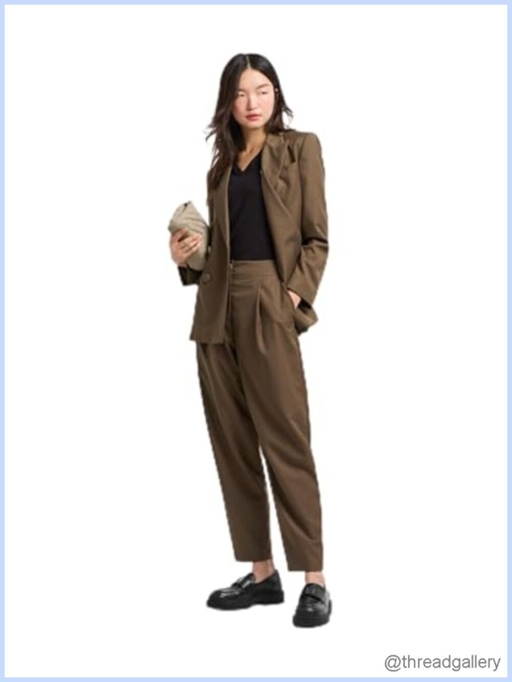 Pleated Trousers Polyester Viscose Mid Rise Tapered Fit Wear to Work
